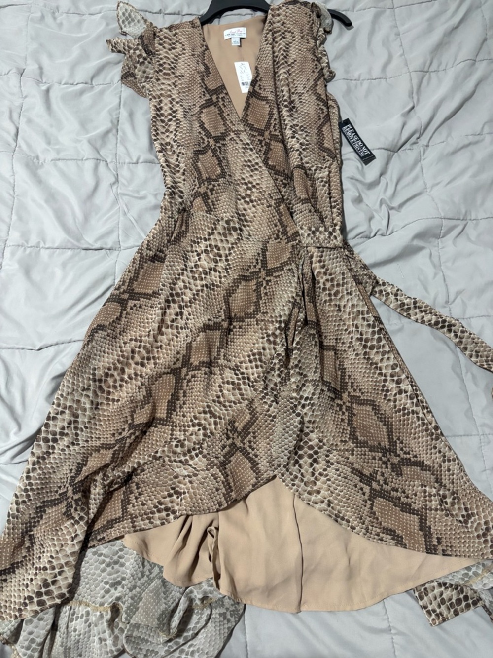 Sweet Pea by Stacy Frati Tan Snake Print Wrap Dress